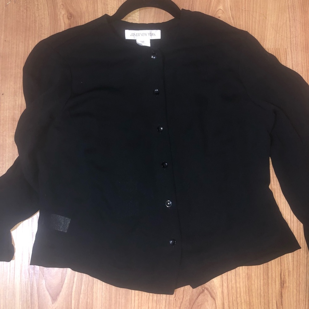 Jones New York Vintage Black Button-Down Long Sleeve Blouse Top